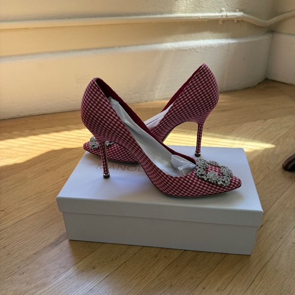 Manolo Blahnik Shoes - RARE Red and White Gingham Manolo Blahnik Pumps